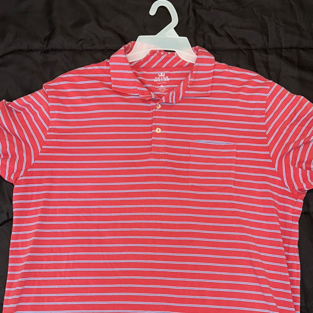 Peter Millar Red and White Striped Polo Shirt